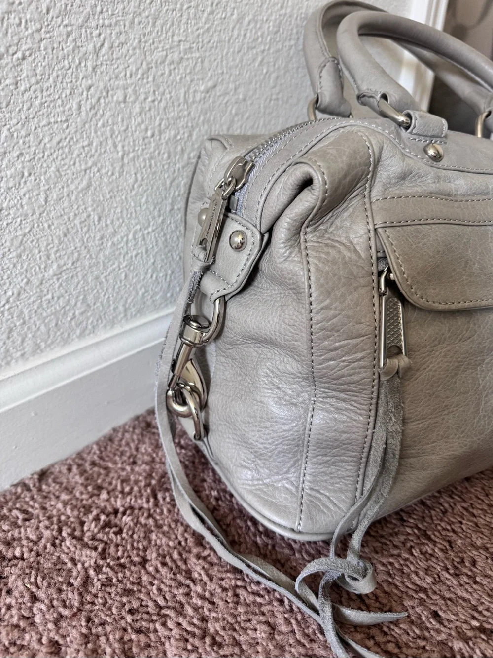 Rebecca Minkoff MAB Light Gray Leather Satchel Y2K
